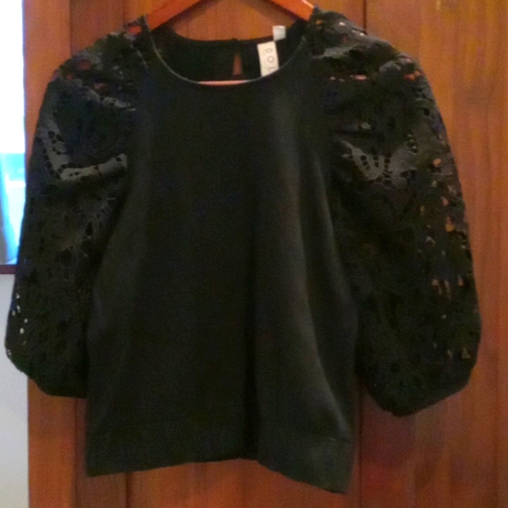 Dolan Black Knit Cutout Embroidered Sleeve Top S